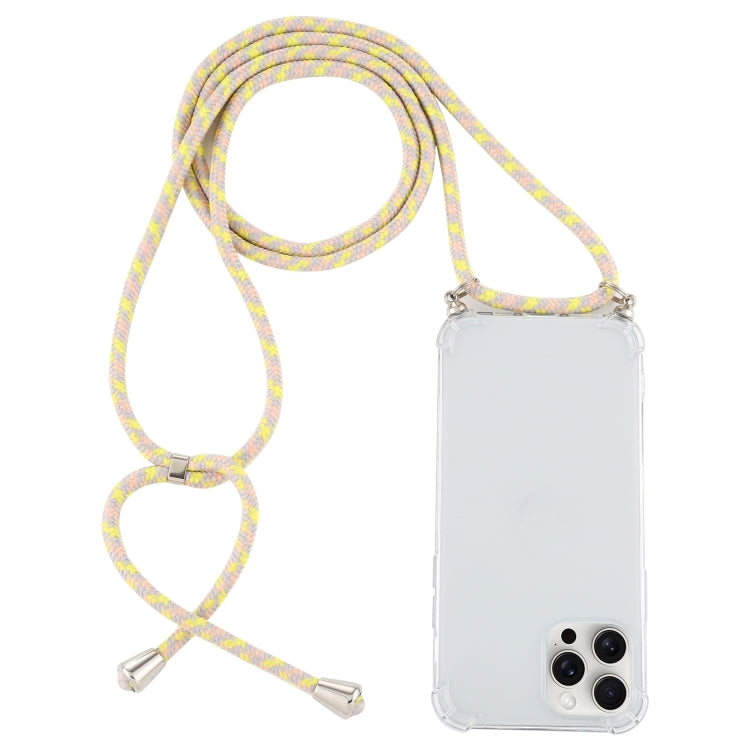 For iPhone 16 Pro Max Four-Corner Shockproof Transparent TPU Case with Lanyard