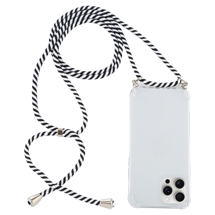 For iPhone 16 Pro Max Four-Corner Shockproof Transparent TPU Case with Lanyard