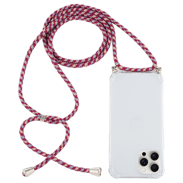 For iPhone 16 Pro Max Four-Corner Shockproof Transparent TPU Case with Lanyard