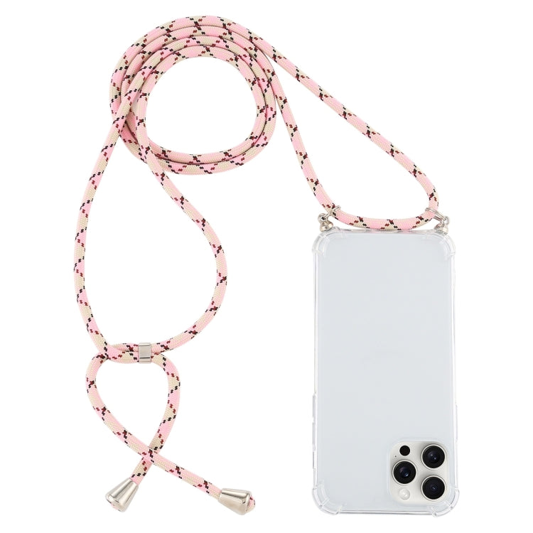 For iPhone 16 Pro Max Four-Corner Shockproof Transparent TPU Case with Lanyard