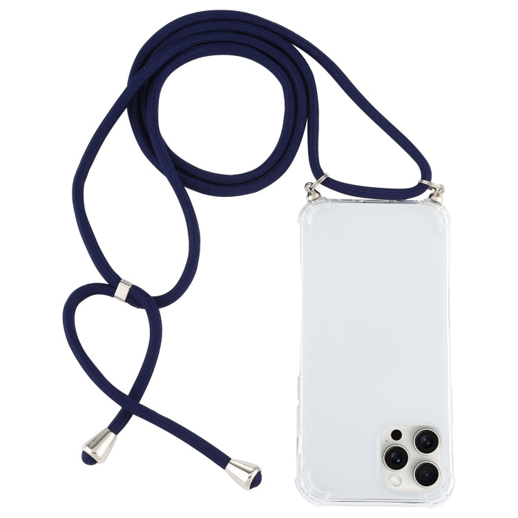 For iPhone 16 Pro Max Four-Corner Shockproof Transparent TPU Case with Lanyard