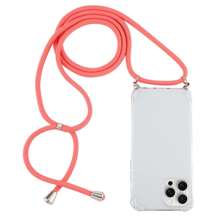 For iPhone 16 Pro Max Four-Corner Shockproof Transparent TPU Case with Lanyard