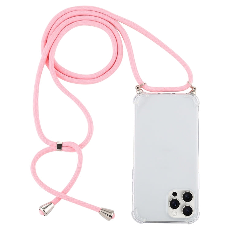 For iPhone 16 Pro Four-Corner Shockproof Transparent TPU Case with Lanyard