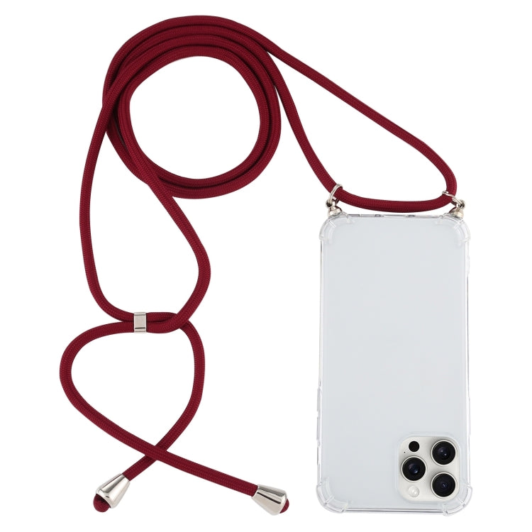 For iPhone 16 Pro Four-Corner Shockproof Transparent TPU Case with Lanyard