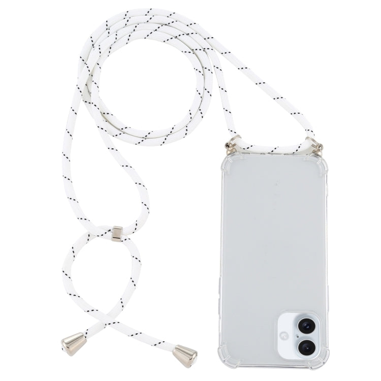 For iPhone 16 Plus Four-Corner Shockproof Transparent TPU Case with Lanyard
