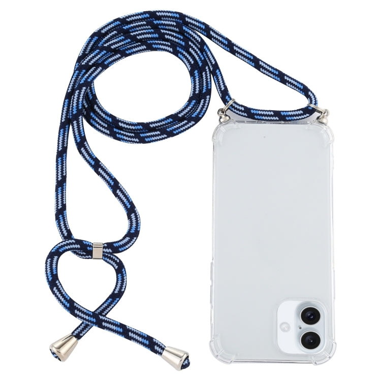 For iPhone 16 Plus Four-Corner Shockproof Transparent TPU Case with Lanyard