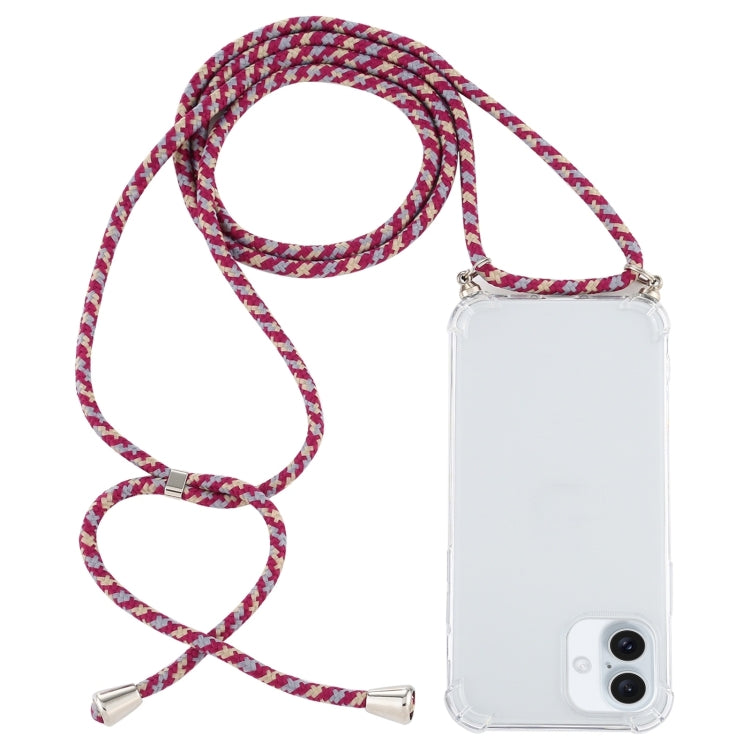 For iPhone 16 Plus Four-Corner Shockproof Transparent TPU Case with Lanyard