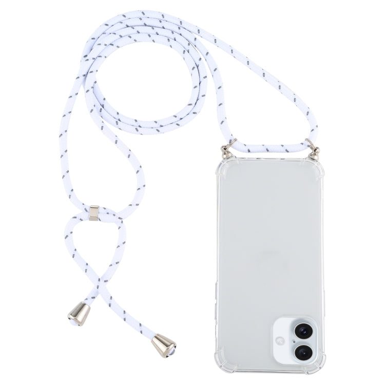 For iPhone 16 Plus Four-Corner Shockproof Transparent TPU Case with Lanyard