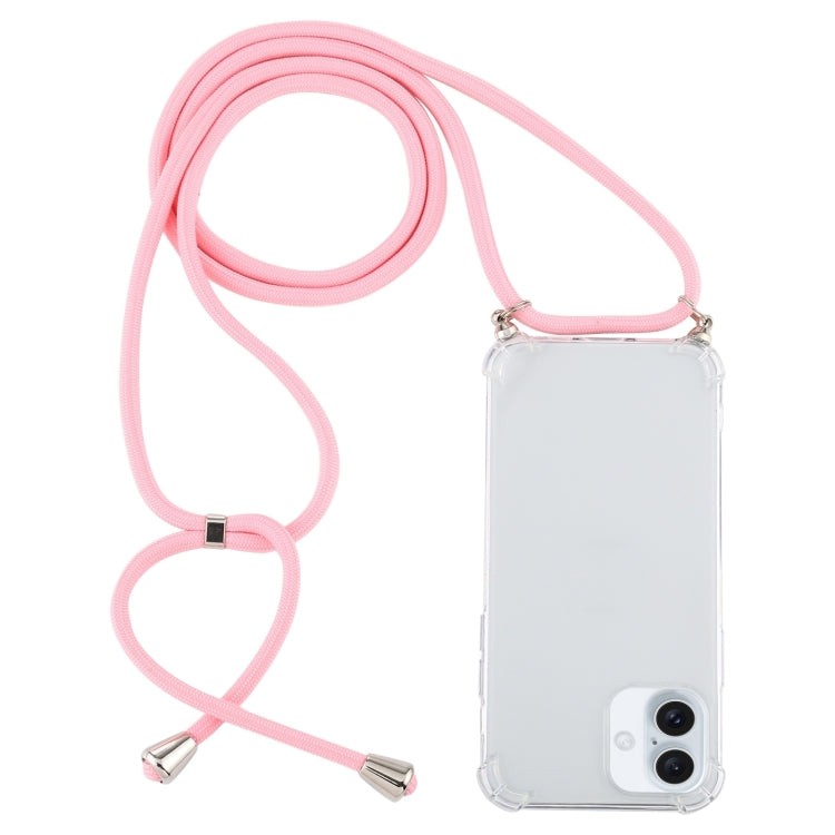 For iPhone 16 Plus Four-Corner Shockproof Transparent TPU Case with Lanyard