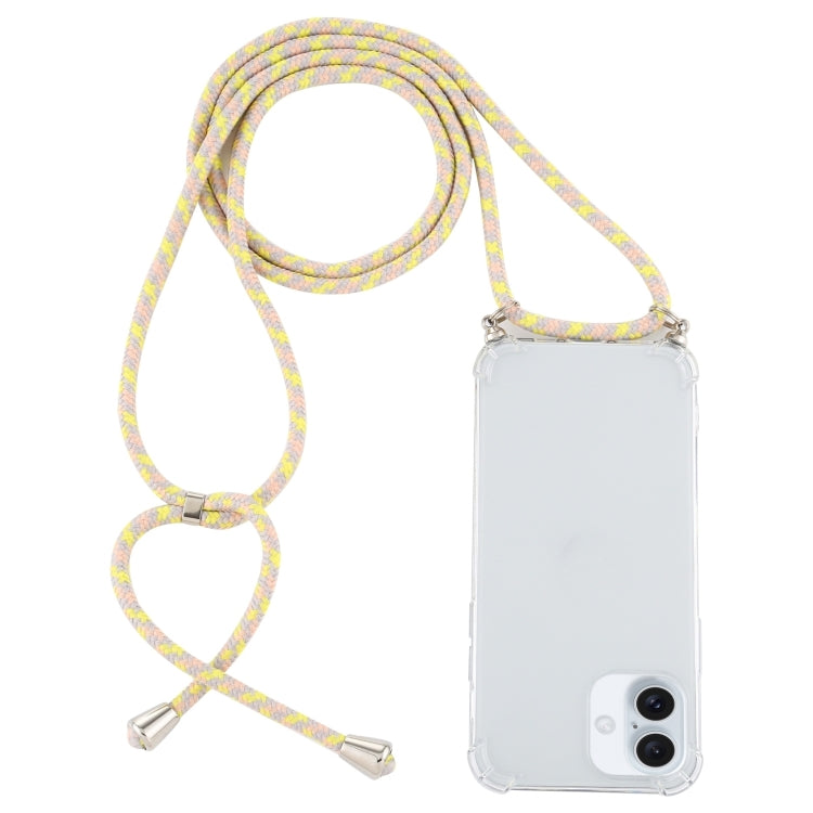 For iPhone 16 Four-Corner Shockproof Transparent TPU Case with Lanyard