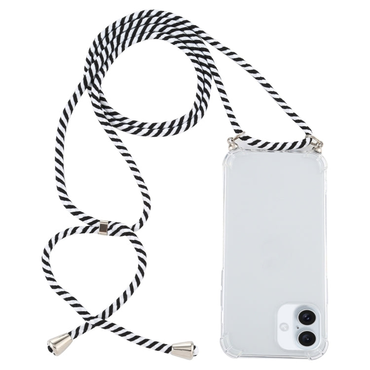 For iPhone 16 Four-Corner Shockproof Transparent TPU Case with Lanyard