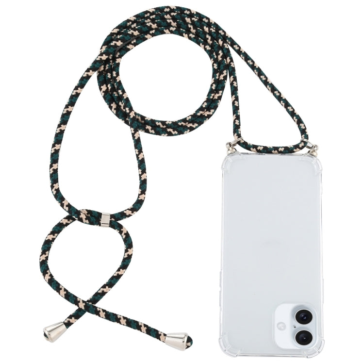 For iPhone 16 Four-Corner Shockproof Transparent TPU Case with Lanyard
