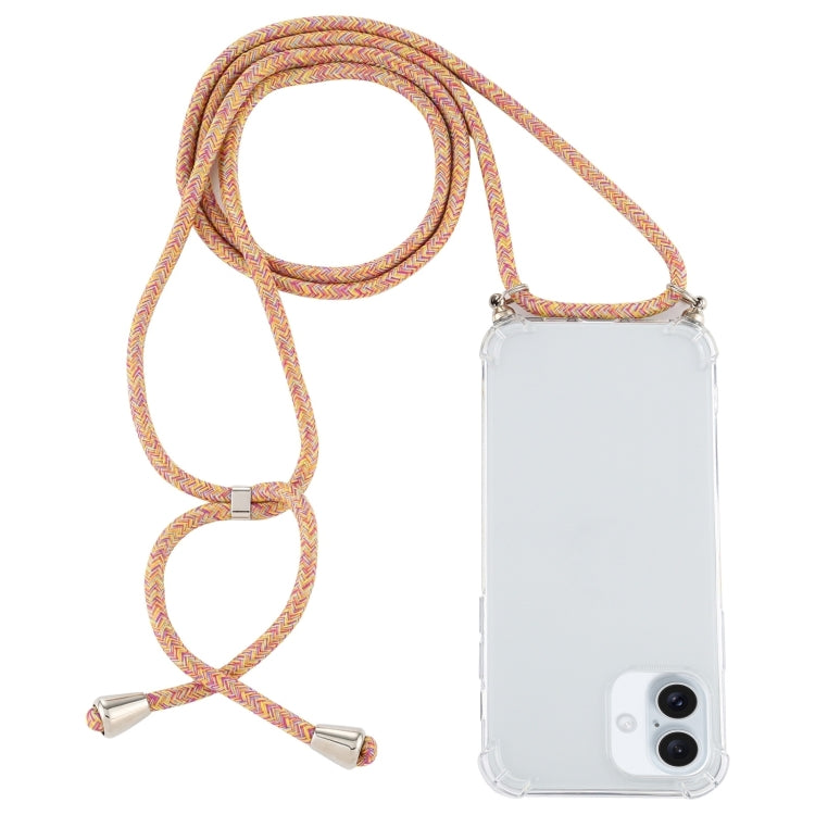 For iPhone 16 Four-Corner Shockproof Transparent TPU Case with Lanyard