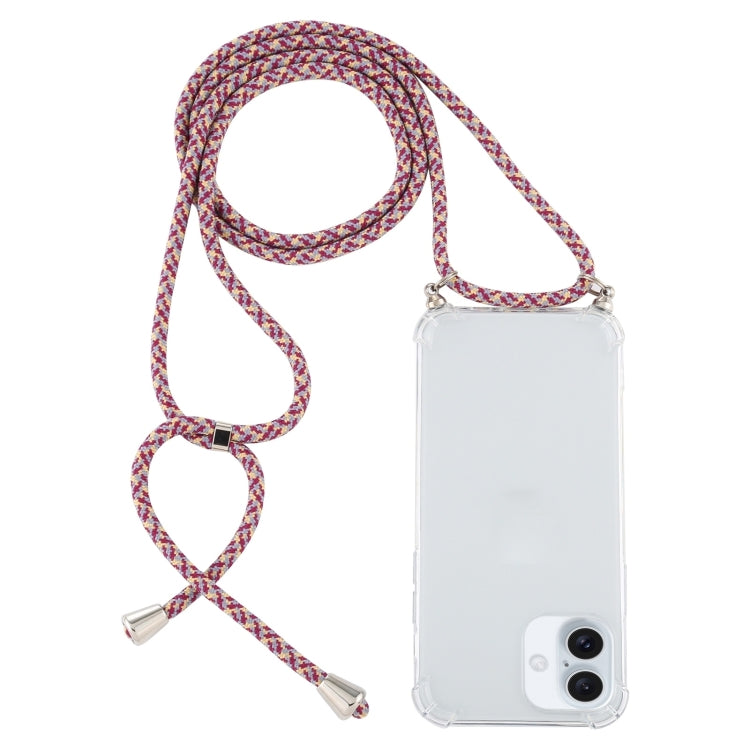 For iPhone 16 Four-Corner Shockproof Transparent TPU Case with Lanyard
