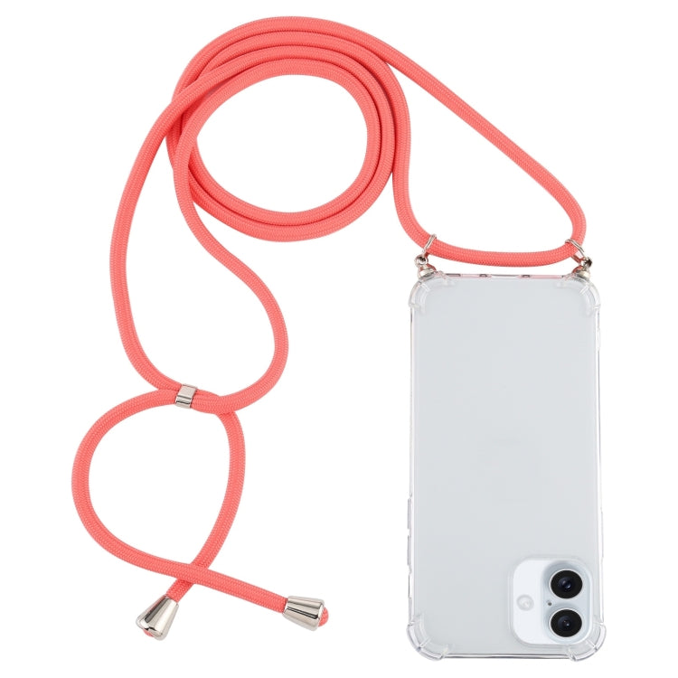 For iPhone 16 Four-Corner Shockproof Transparent TPU Case with Lanyard
