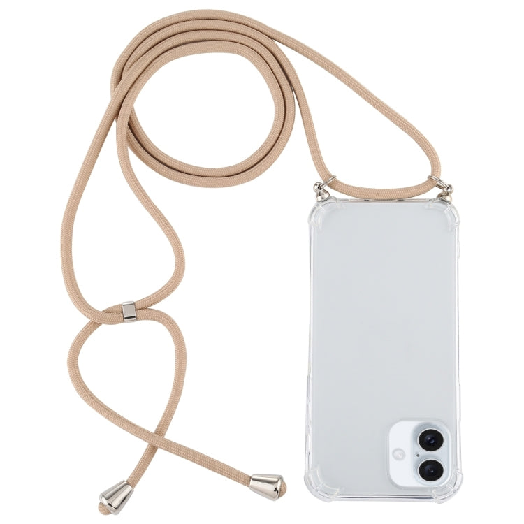 For iPhone 16 Four-Corner Shockproof Transparent TPU Case with Lanyard