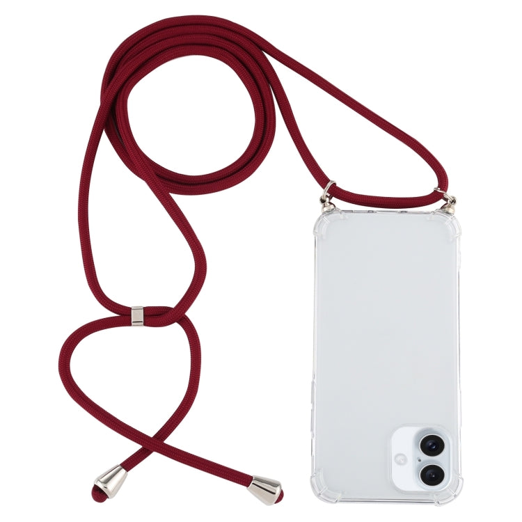 For iPhone 16 Four-Corner Shockproof Transparent TPU Case with Lanyard