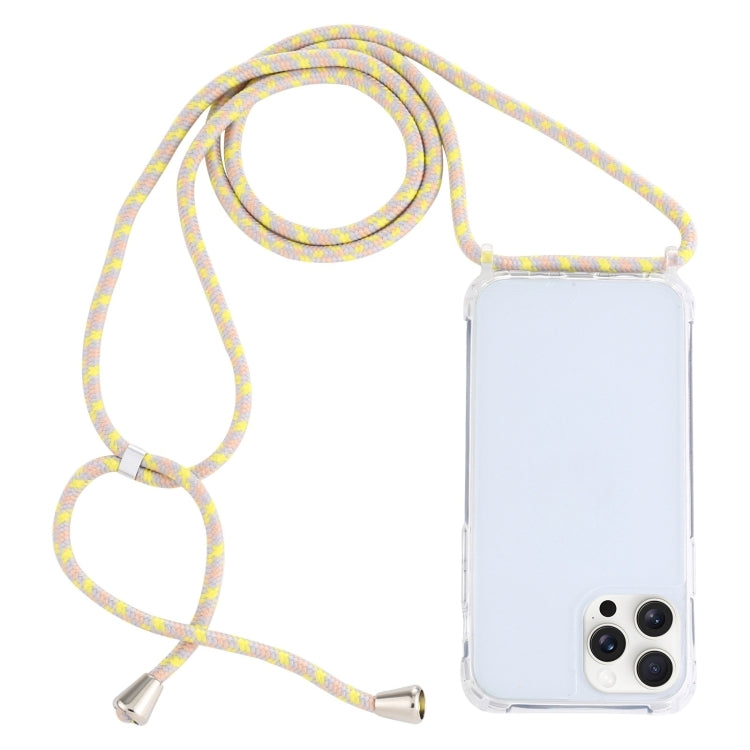 For iPhone 16 Pro Transparent Acrylic Airbag Shockproof Phone Protective Case with Lanyard