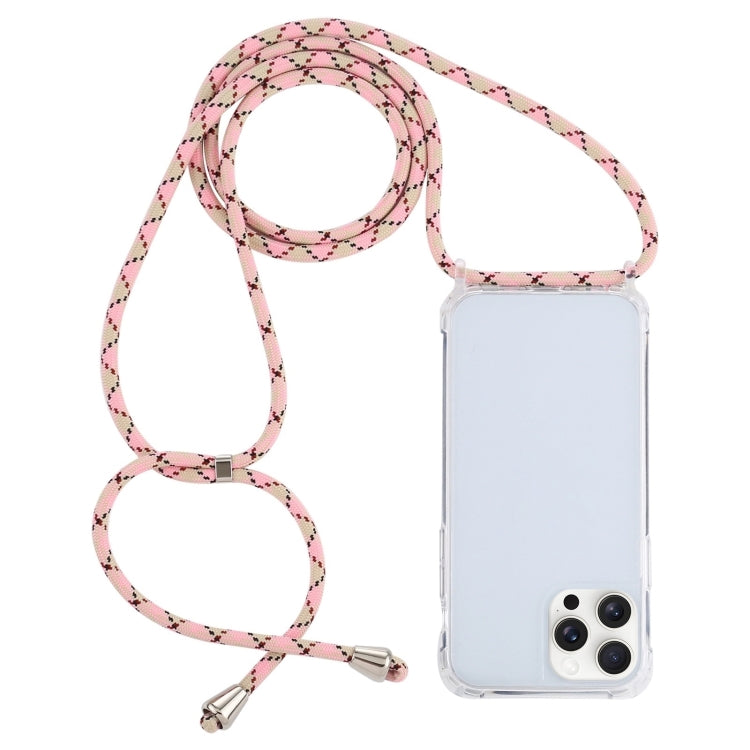 For iPhone 16 Pro Transparent Acrylic Airbag Shockproof Phone Protective Case with Lanyard