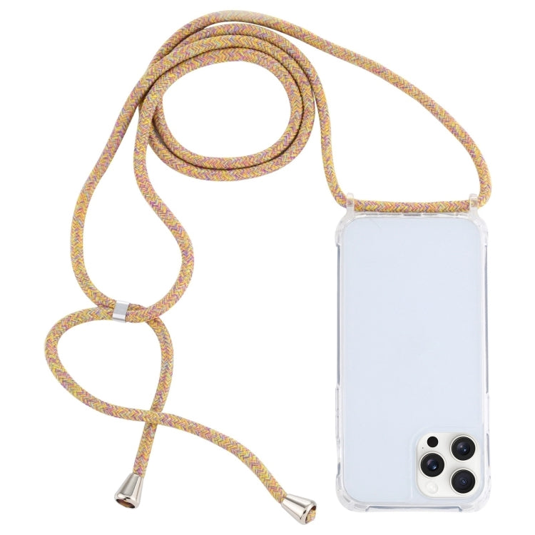 For iPhone 16 Pro Transparent Acrylic Airbag Shockproof Phone Protective Case with Lanyard