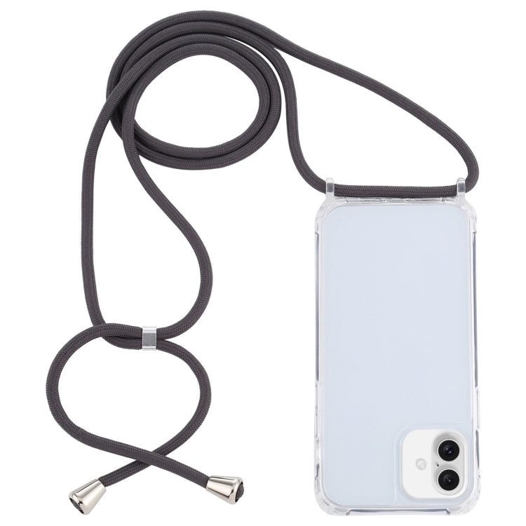 For iPhone 16 Plus Transparent Acrylic Airbag Shockproof Phone Protective Case with Lanyard