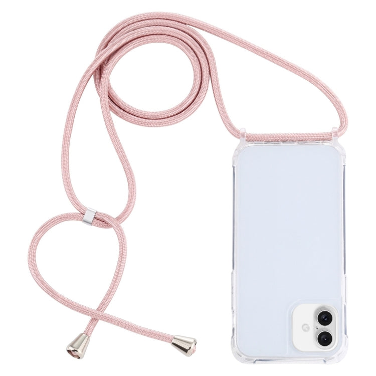 For iPhone 16 Plus Transparent Acrylic Airbag Shockproof Phone Protective Case with Lanyard