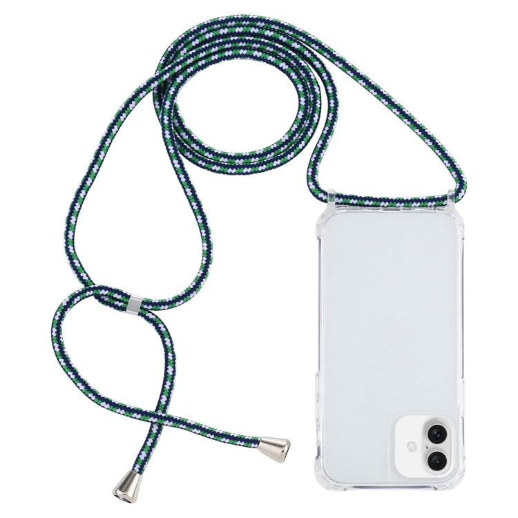 For iPhone 16 Plus Transparent Acrylic Airbag Shockproof Phone Protective Case with Lanyard