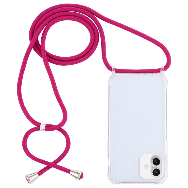 For iPhone 16 Plus Transparent Acrylic Airbag Shockproof Phone Protective Case with Lanyard
