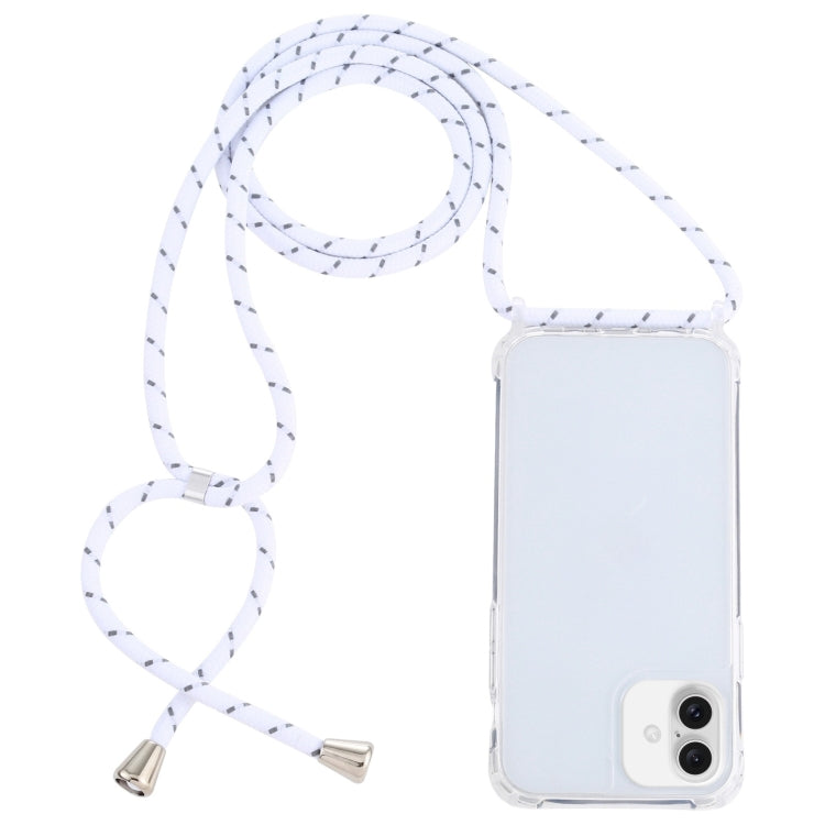 For iPhone 16 Plus Transparent Acrylic Airbag Shockproof Phone Protective Case with Lanyard