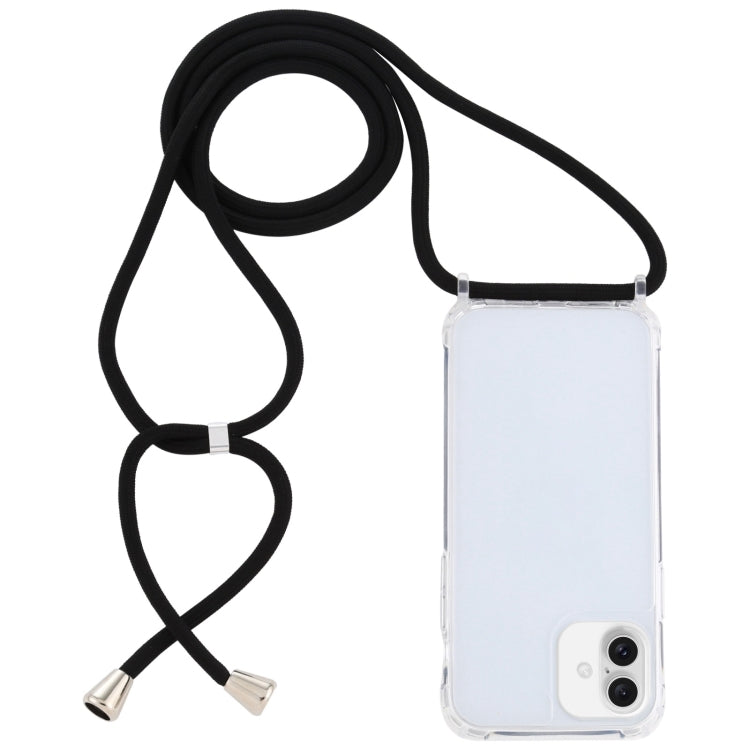 For iPhone 16 Plus Transparent Acrylic Airbag Shockproof Phone Protective Case with Lanyard