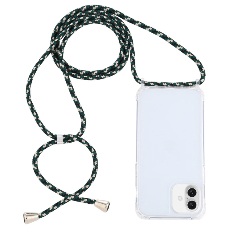 For iPhone 16 Plus Transparent Acrylic Airbag Shockproof Phone Protective Case with Lanyard