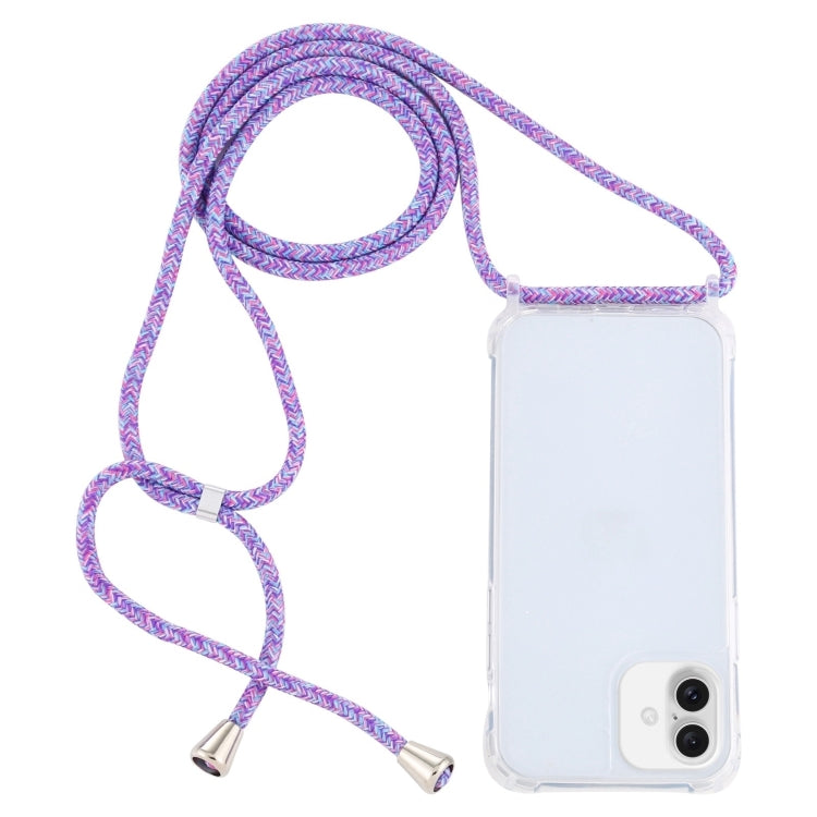 For iPhone 16 Plus Transparent Acrylic Airbag Shockproof Phone Protective Case with Lanyard
