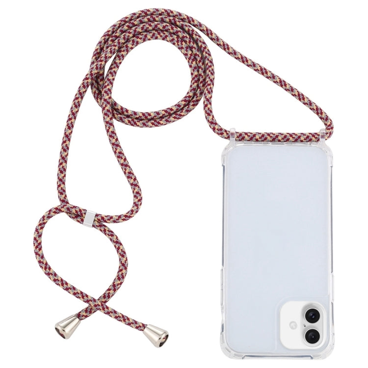 For iPhone 16 Plus Transparent Acrylic Airbag Shockproof Phone Protective Case with Lanyard