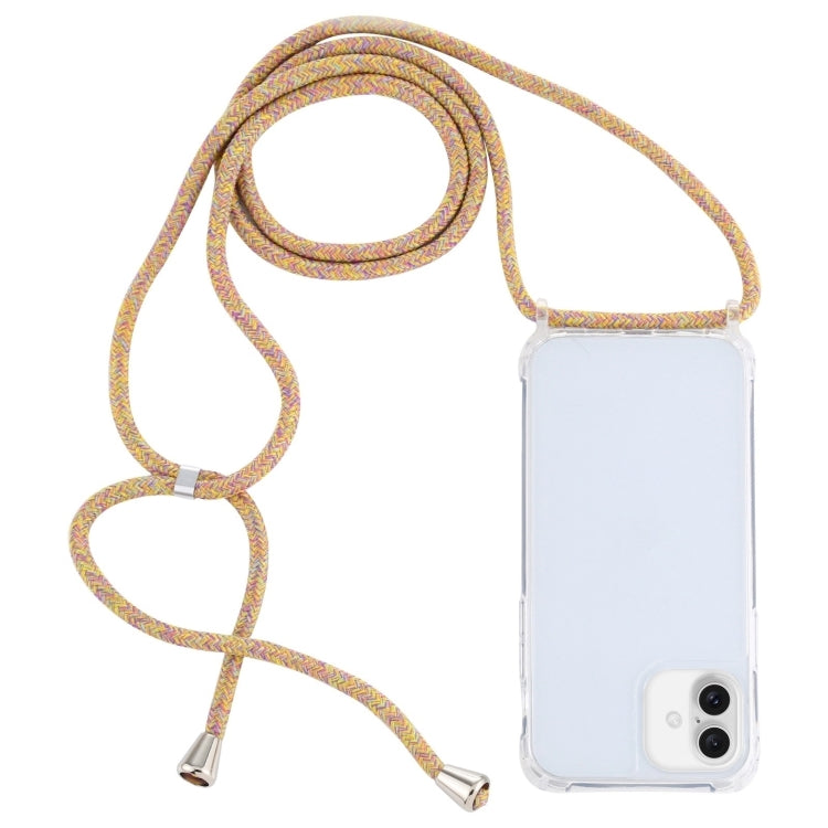 For iPhone 16 Plus Transparent Acrylic Airbag Shockproof Phone Protective Case with Lanyard