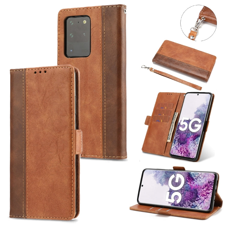 For Samsung Galaxy S20 Ultra Retro Texture Contrast Color Splicing Horizontal Flip TPU + PU Leather Case with Card Slots & Holder & Wallet