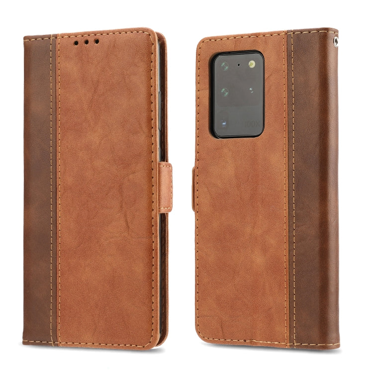 For Samsung Galaxy S20 Ultra Retro Texture Contrast Color Splicing Horizontal Flip TPU + PU Leather Case with Card Slots & Holder & Wallet