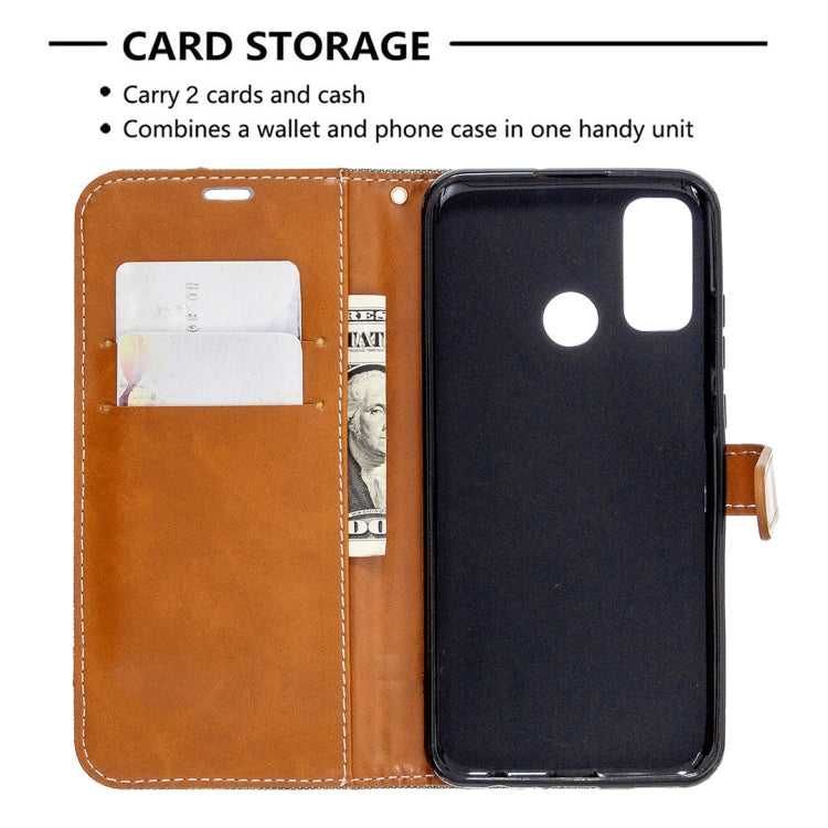 For Huawei P Smart (2020) Color Matching Denim Texture Horizontal Flip Leather Case with Holder & Card Slots & Wallet & Lanyard
