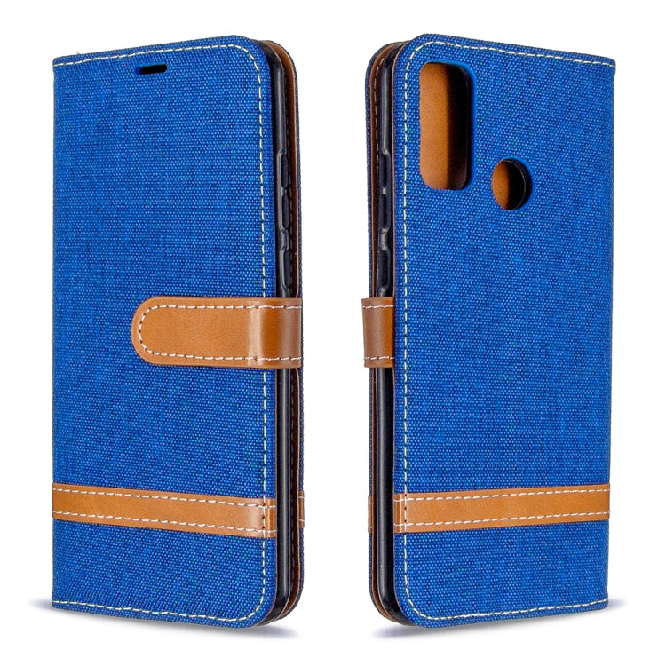 For Huawei P Smart (2020) Color Matching Denim Texture Horizontal Flip Leather Case with Holder & Card Slots & Wallet & Lanyard