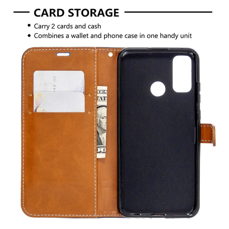 For Huawei P Smart (2020) Color Matching Denim Texture Horizontal Flip Leather Case with Holder & Card Slots & Wallet & Lanyard
