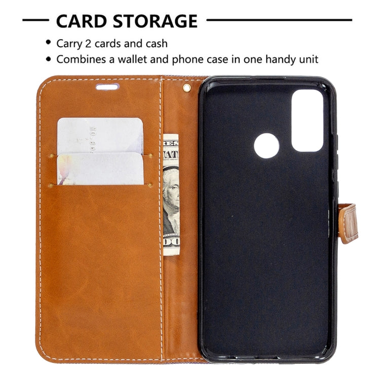 For Huawei P Smart (2020) Color Matching Denim Texture Horizontal Flip Leather Case with Holder & Card Slots & Wallet & Lanyard