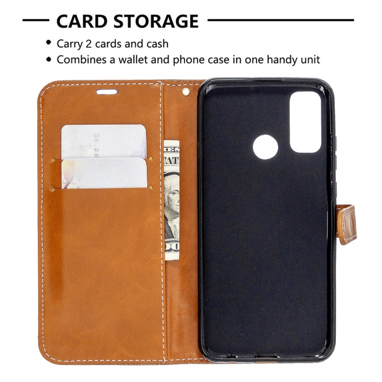 For Huawei P Smart (2020) Color Matching Denim Texture Horizontal Flip Leather Case with Holder & Card Slots & Wallet & Lanyard