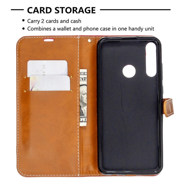 For Huawei Y6P Color Matching Denim Texture Horizontal Flip Leather Case with Holder & Card Slots & Wallet & Lanyard