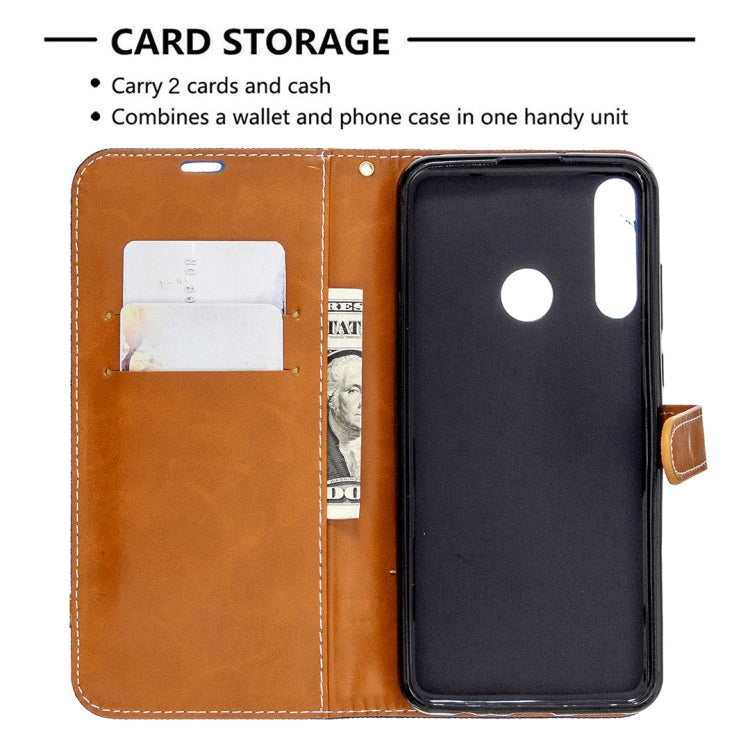 For Huawei Y6P Color Matching Denim Texture Horizontal Flip Leather Case with Holder & Card Slots & Wallet & Lanyard