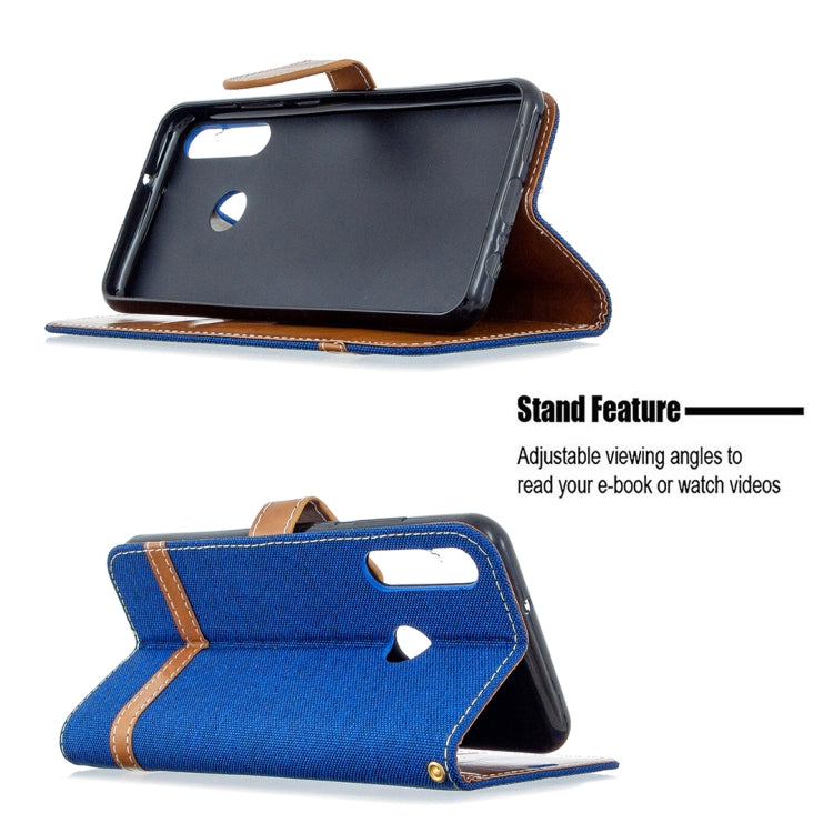 For Huawei Y6P Color Matching Denim Texture Horizontal Flip Leather Case with Holder & Card Slots & Wallet & Lanyard