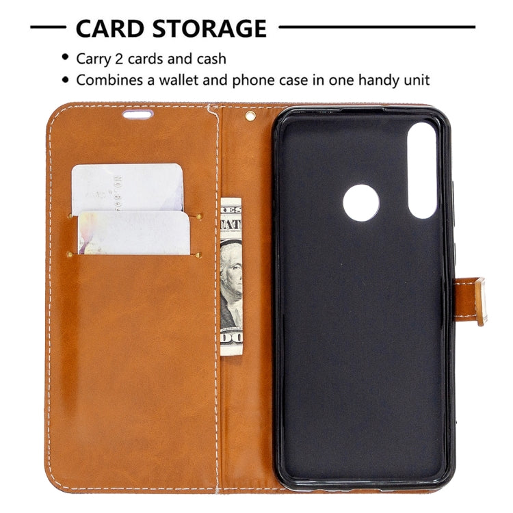 For Huawei Y6P Color Matching Denim Texture Horizontal Flip Leather Case with Holder & Card Slots & Wallet & Lanyard