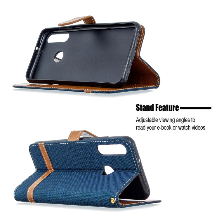 For Huawei Y6P Color Matching Denim Texture Horizontal Flip Leather Case with Holder & Card Slots & Wallet & Lanyard