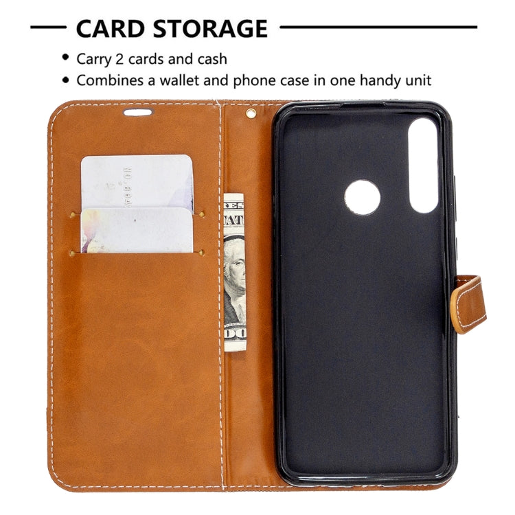 For Huawei Y6P Color Matching Denim Texture Horizontal Flip Leather Case with Holder & Card Slots & Wallet & Lanyard