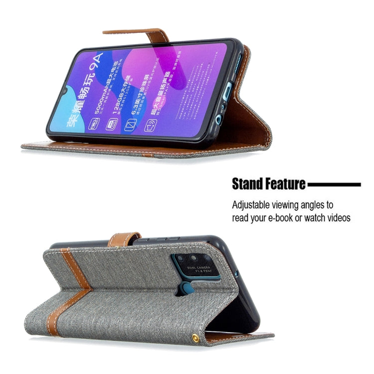 For Huawei Honor 9A Color Matching Denim Texture Horizontal Flip Leather Case with Holder & Card Slots & Wallet & Lanyard