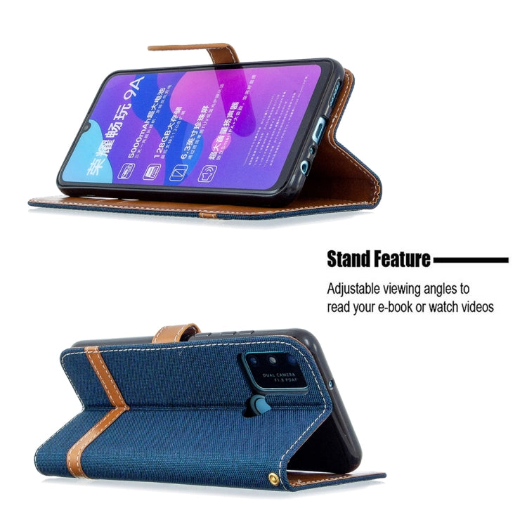 For Huawei Honor 9A Color Matching Denim Texture Horizontal Flip Leather Case with Holder & Card Slots & Wallet & Lanyard