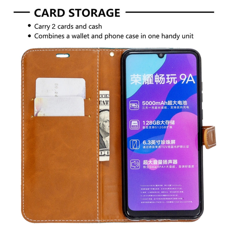 For Huawei Honor 9A Color Matching Denim Texture Horizontal Flip Leather Case with Holder & Card Slots & Wallet & Lanyard